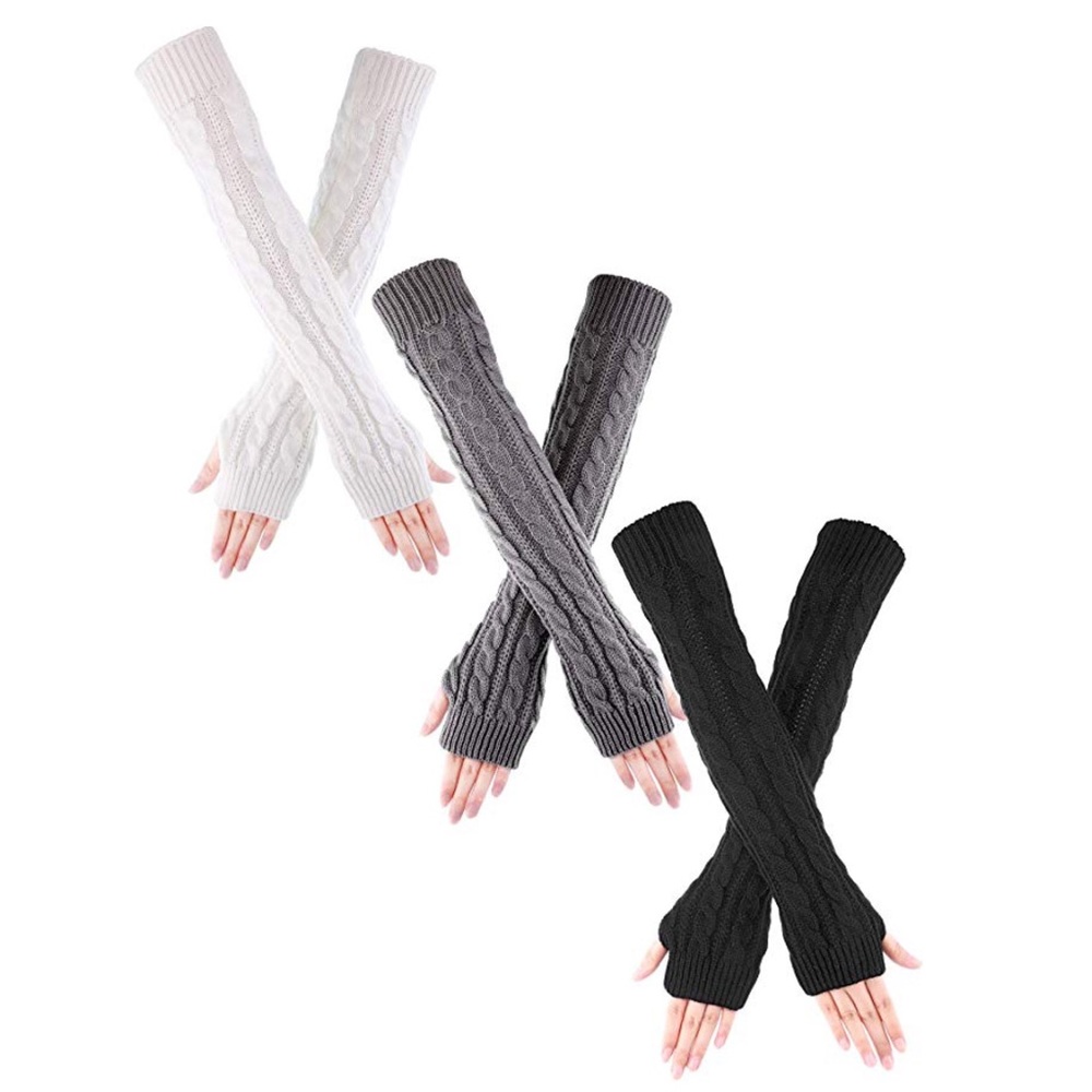 Long Cable Knit Over Elbow Arm Hand Warmers - Picture 3 of 9